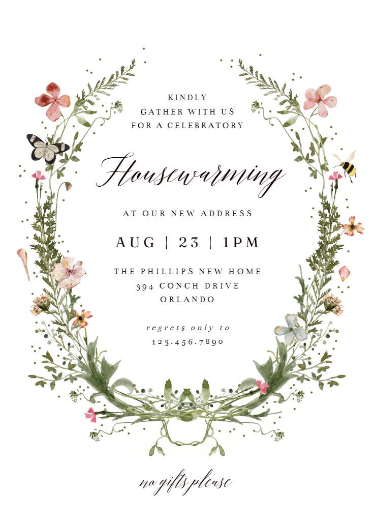 Fresh spring wreath - housewarming invitation